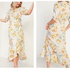 Old navy yellow floral  ruffle wrap dress